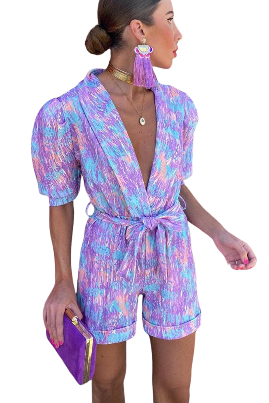 Women's Lightweight Belted Jumpsuit, Colourful All - Season Romper