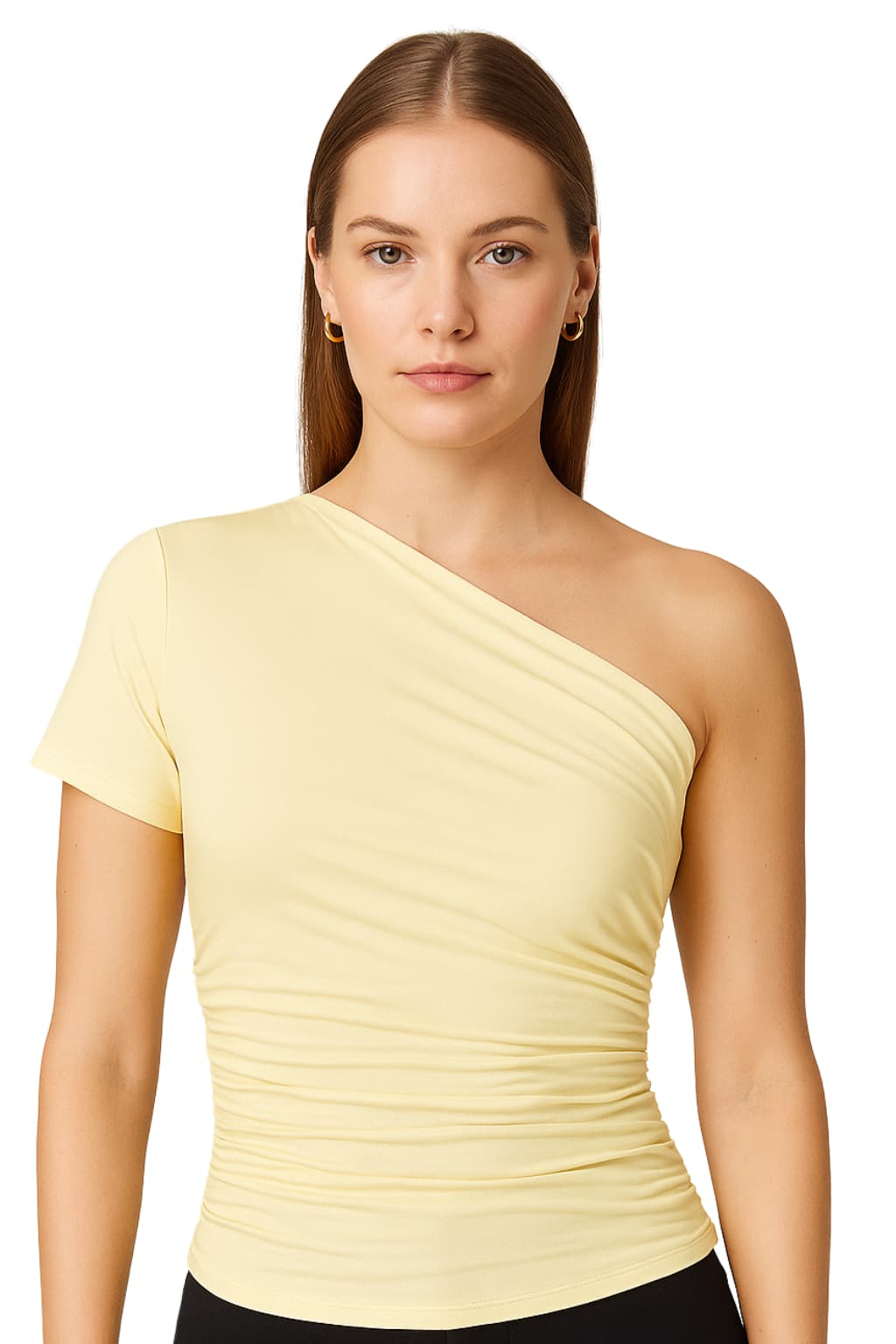 Women’s One Shoulder Ruched Asymmetrical Fitted Top
