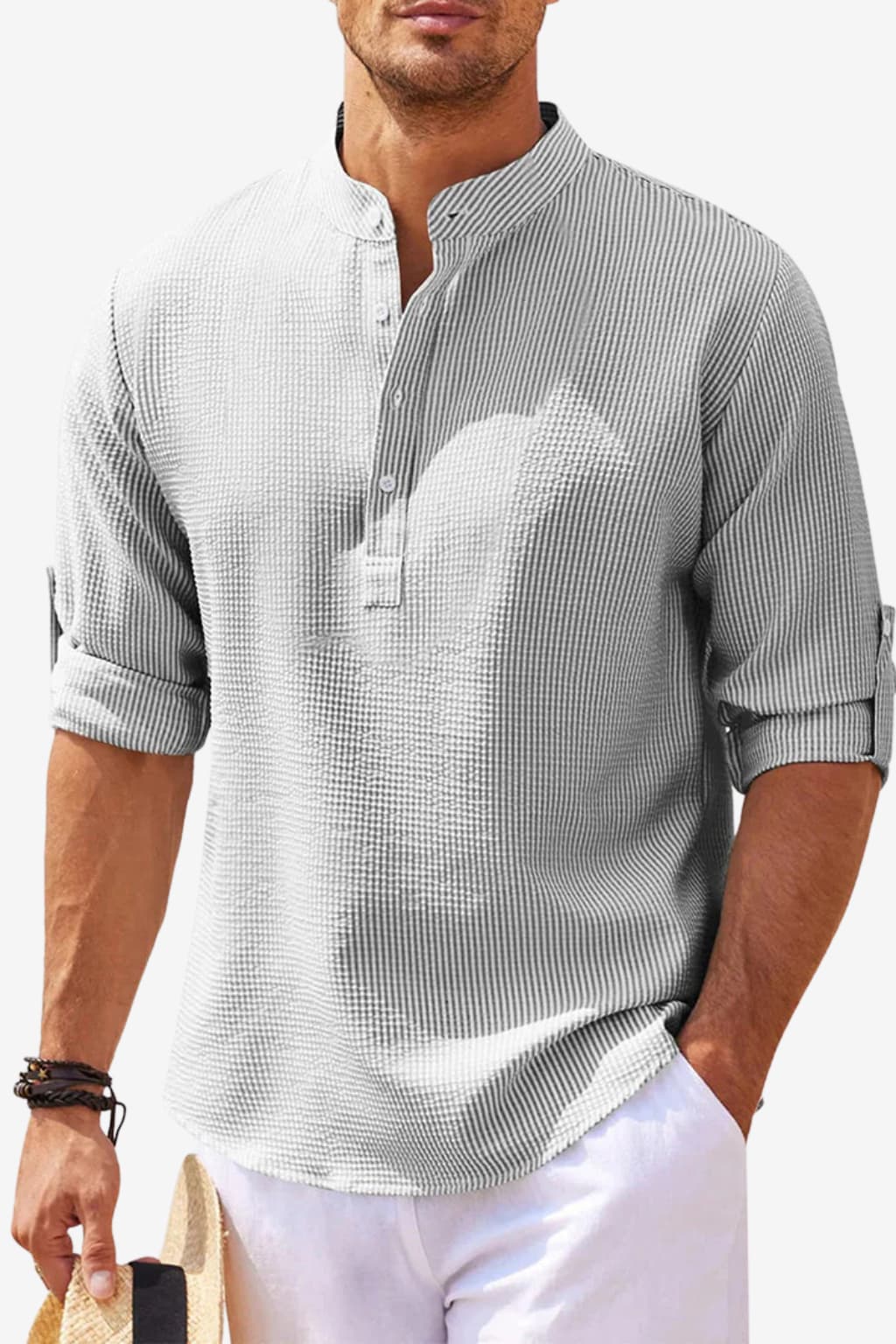 Men’s White Long Sleeve Linen Shirt Casual Fit