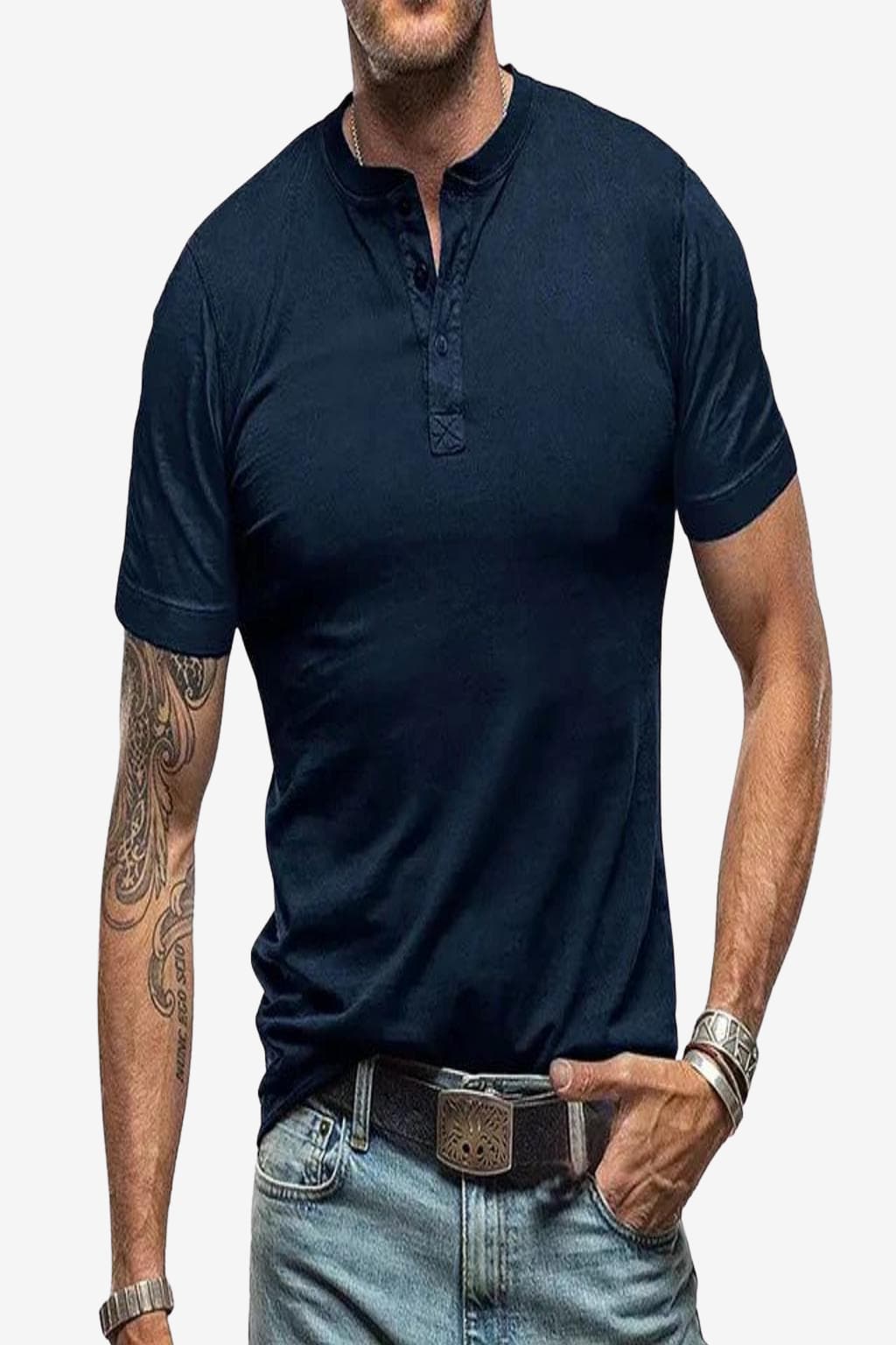 Men’s Short Sleeve Henley T-Shirt for Summer Casual