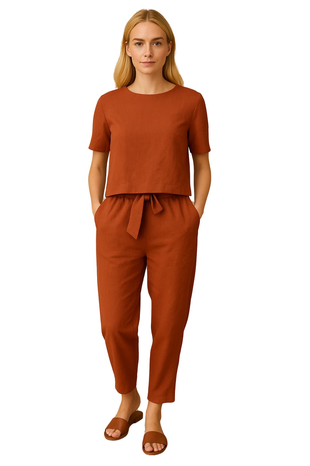 Women’s Linen Jumpsuit with Long Sleeve Wrap Top