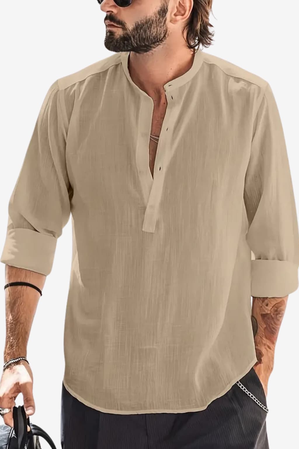 Men’s Long Sleeve Linen Shirt Casual Relaxed Fit White