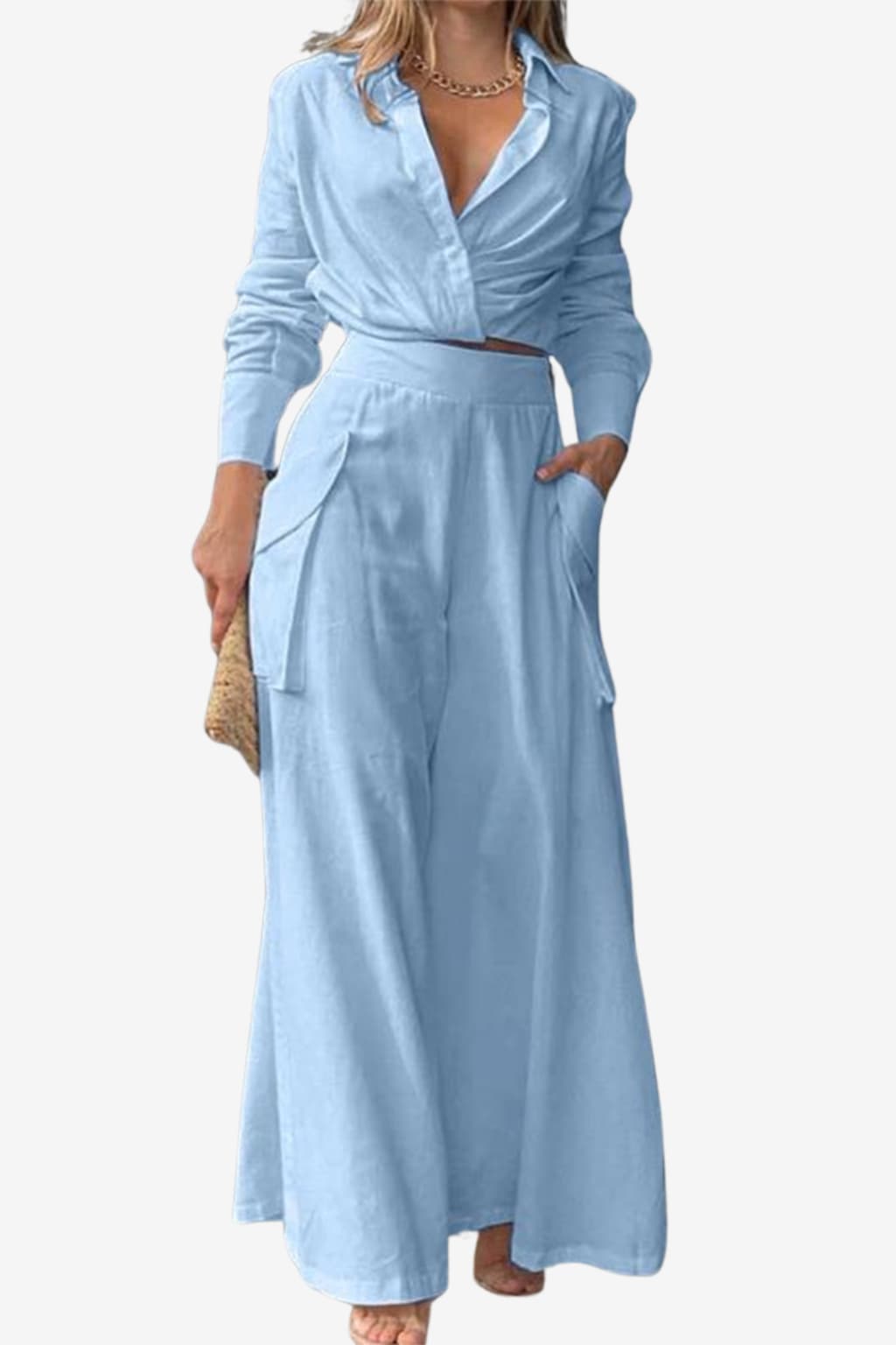 Women’s V-Neck Midi Summer Dress Short Sleeve A-Line