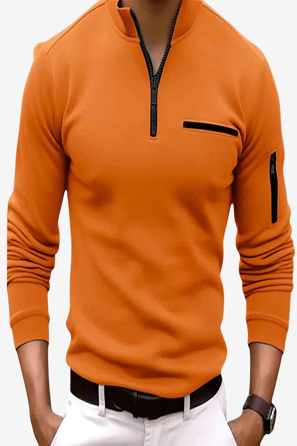 Men’s Zip Up Sweater with Chest Pocket Long Sleeve