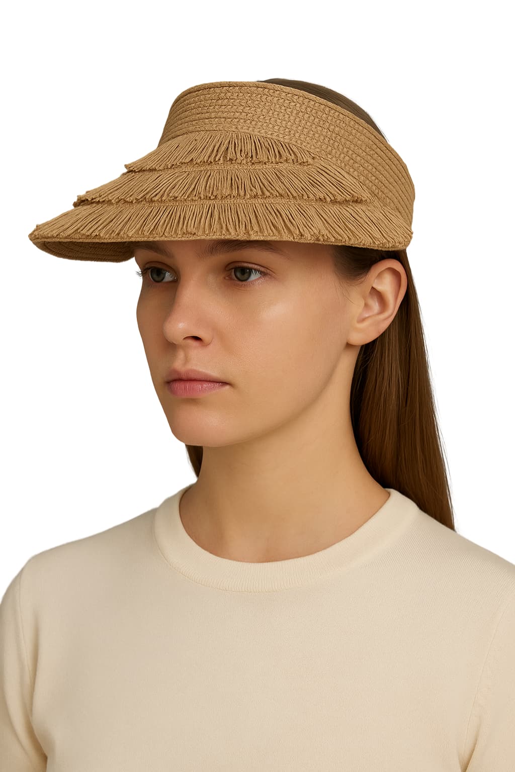 Women’s Straw Visor Hat with Fringe Brim Adjustable Fit