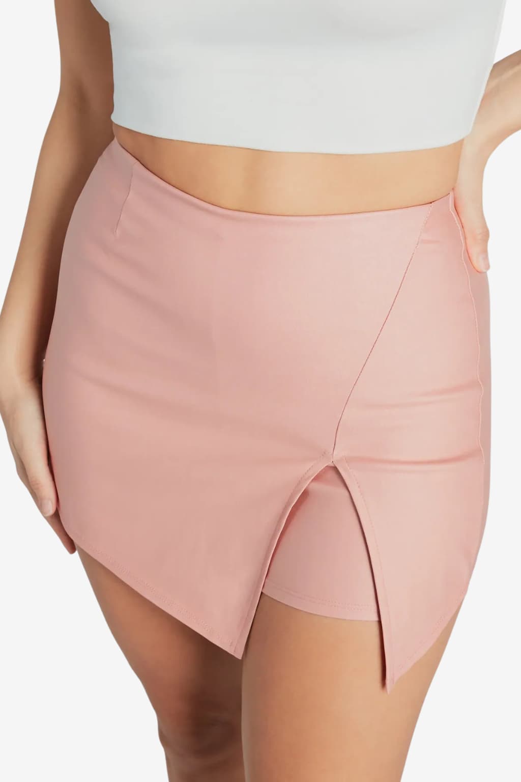 Women’s Faux Leather Mini Skort with Front Split