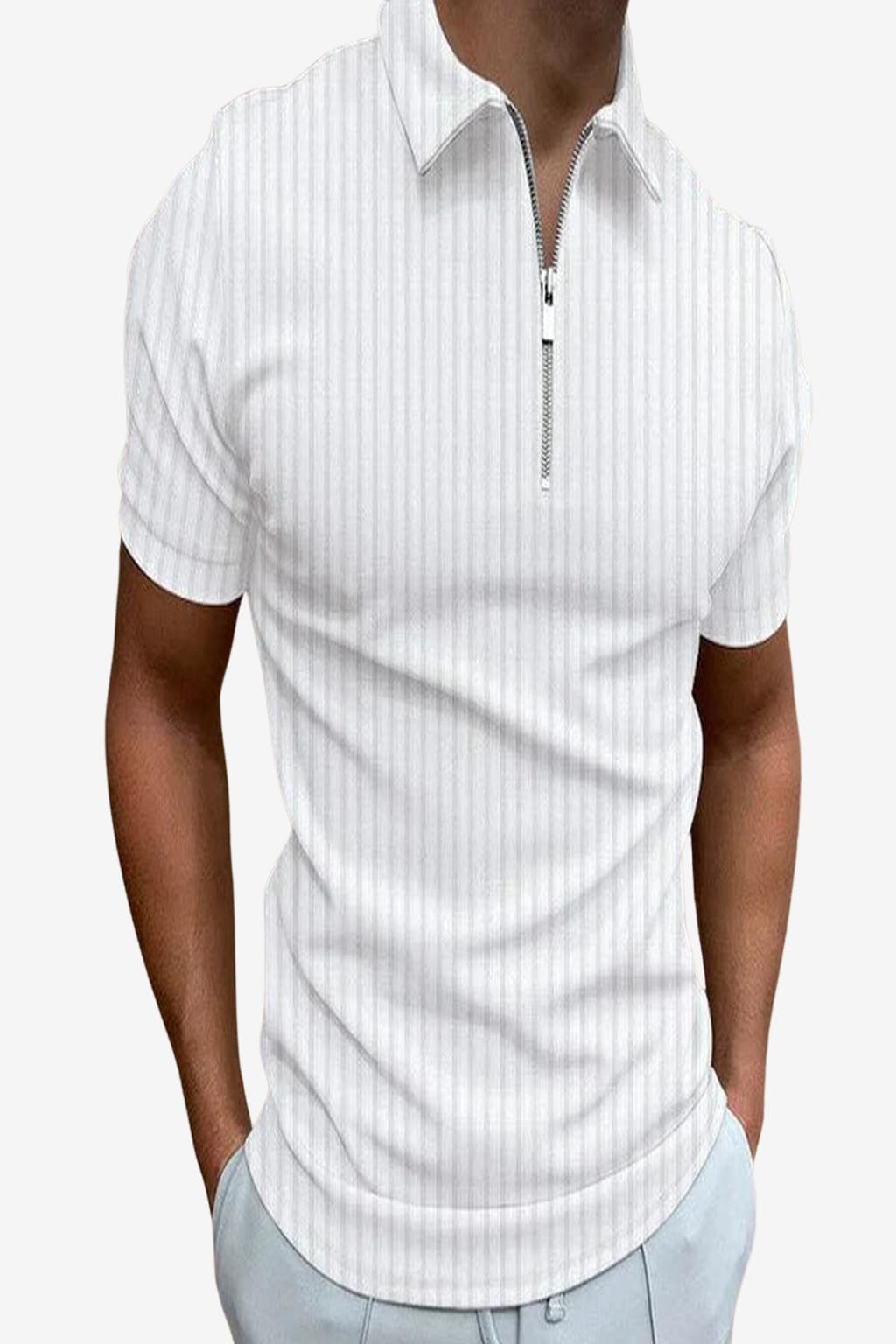 Men’s Zip Polo Shirt Short Sleeve Muscle Fit Top