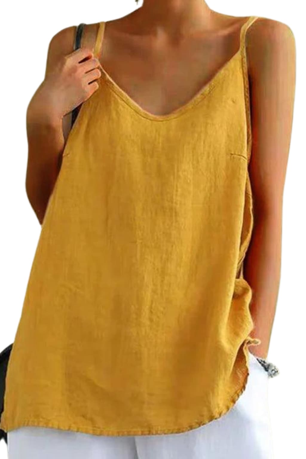 Women's Lightweight Linen Cami Top with Spaghetti Straps