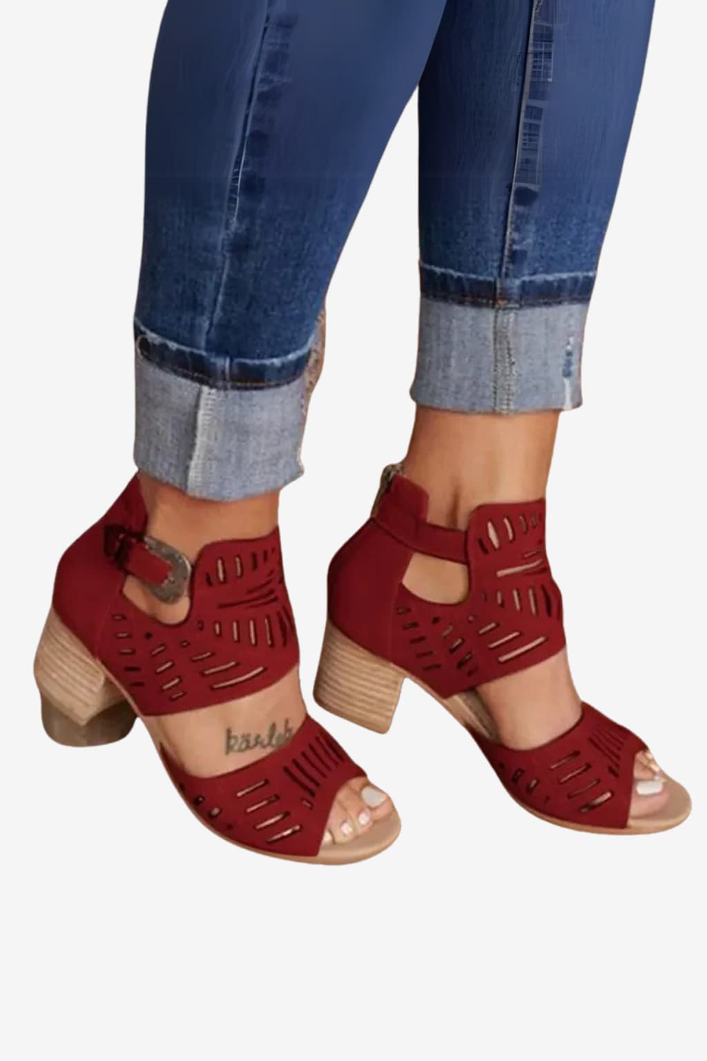 Women’s Open Toe Block Heel Sandals with Cutouts