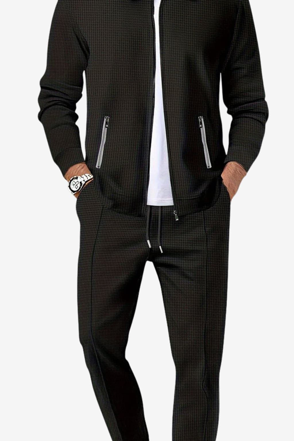 Men's Plain 2-Piece Tracksuit - Breathable Jacket &amp; Drawstring Trousers