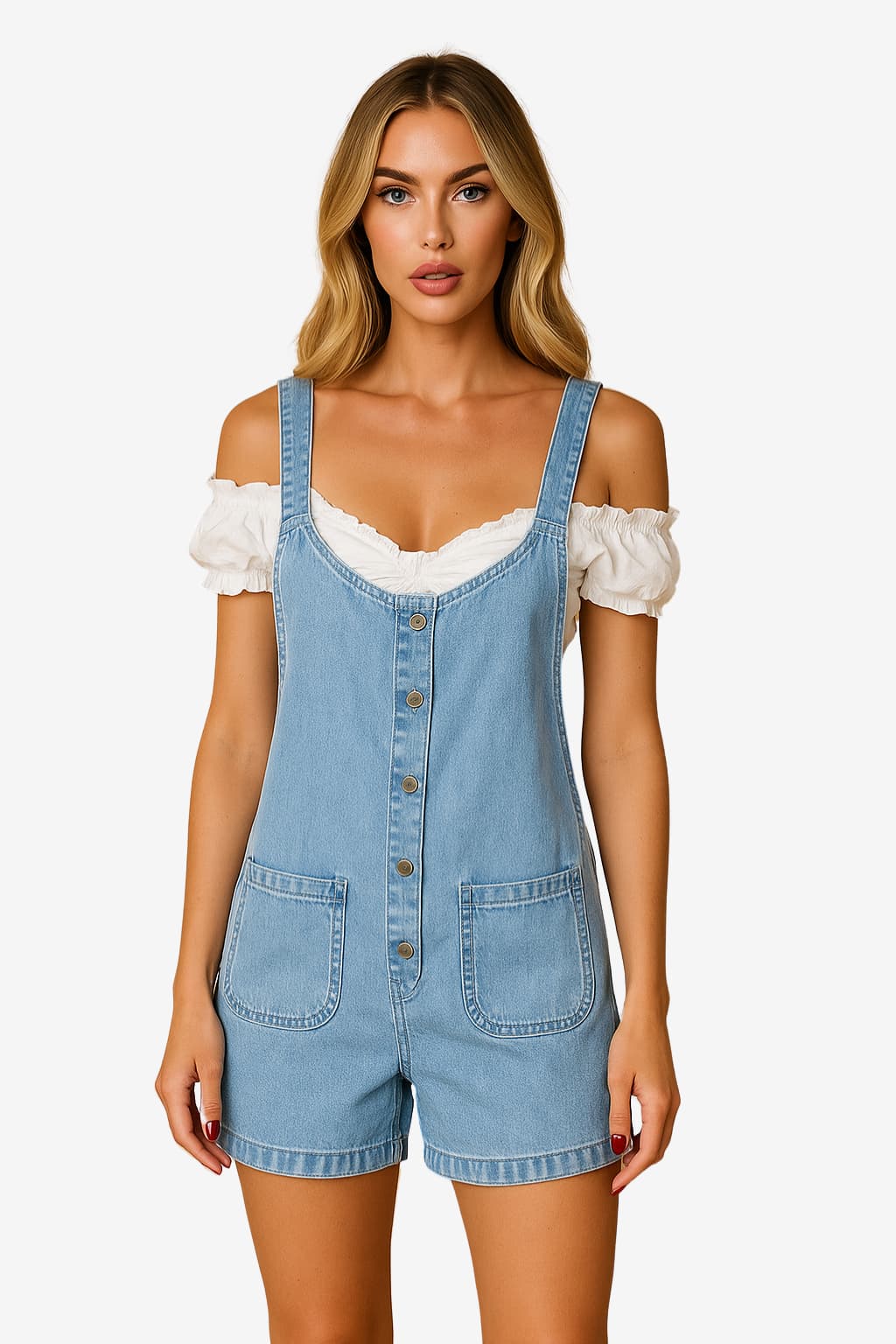 Women’s Denim Dungaree Shorts with Adjustable Straps