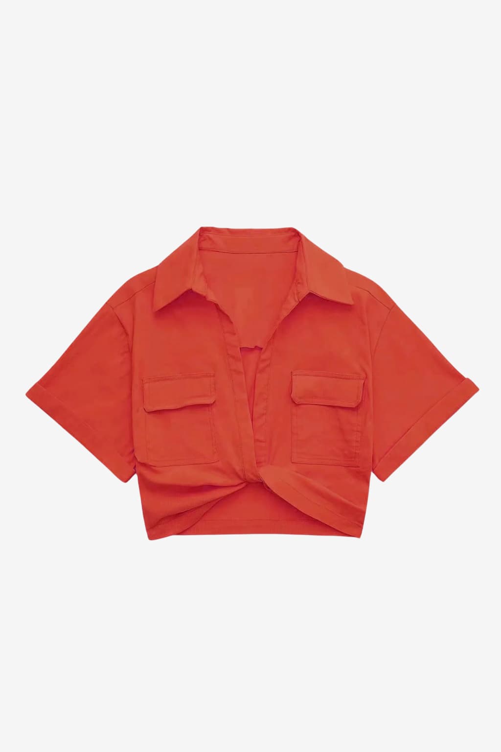 Women’s Cropped Linen Shirt with Cross Front Detail