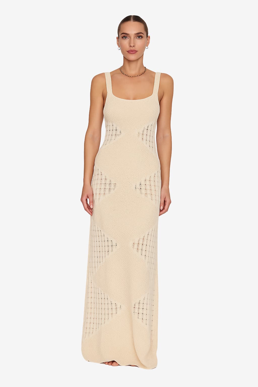 Women’s Knitted Maxi Dress with Square Neckline