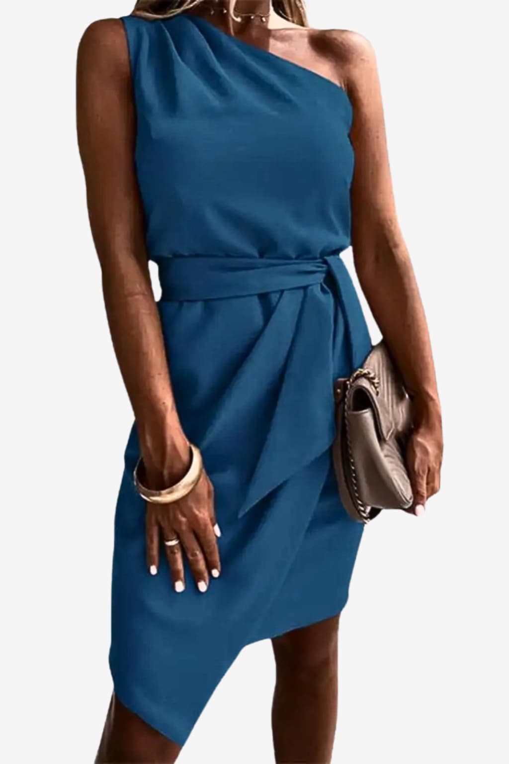 Women's One-Shoulder Mini Dress with Waistband