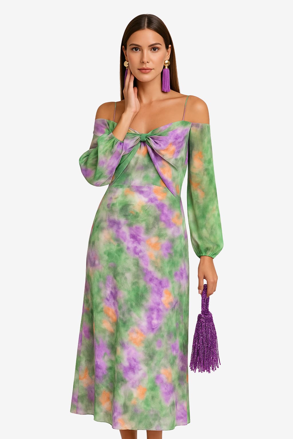 Women’s Flowy Maxi Dress Long Sleeve Open Back