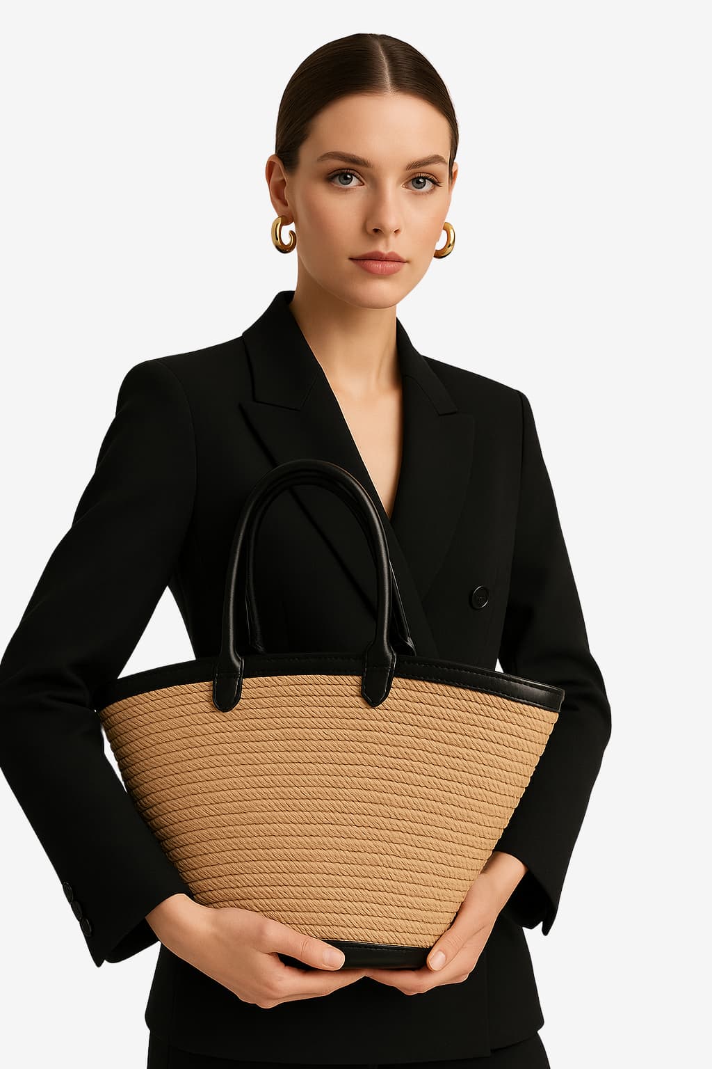 Women’s Woven Straw Tote Bag with Shoulder Straps