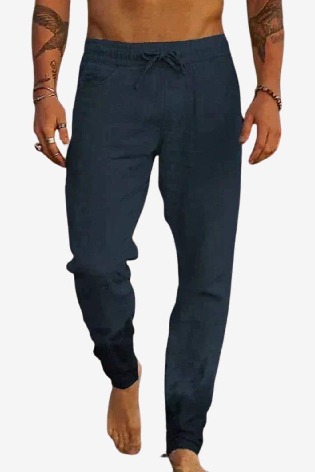 Men's Relaxed Fit Linen Trousers Light Blue Summer Casual