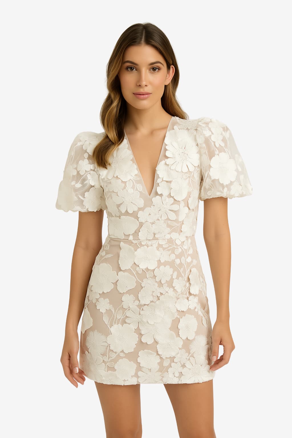 Women’s Puff Sleeve Mini Dress Floral V-Neck Fit