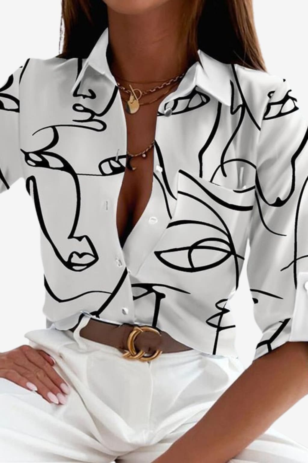 Women’s Tailored Fit Shirt with Abstract Print Detail