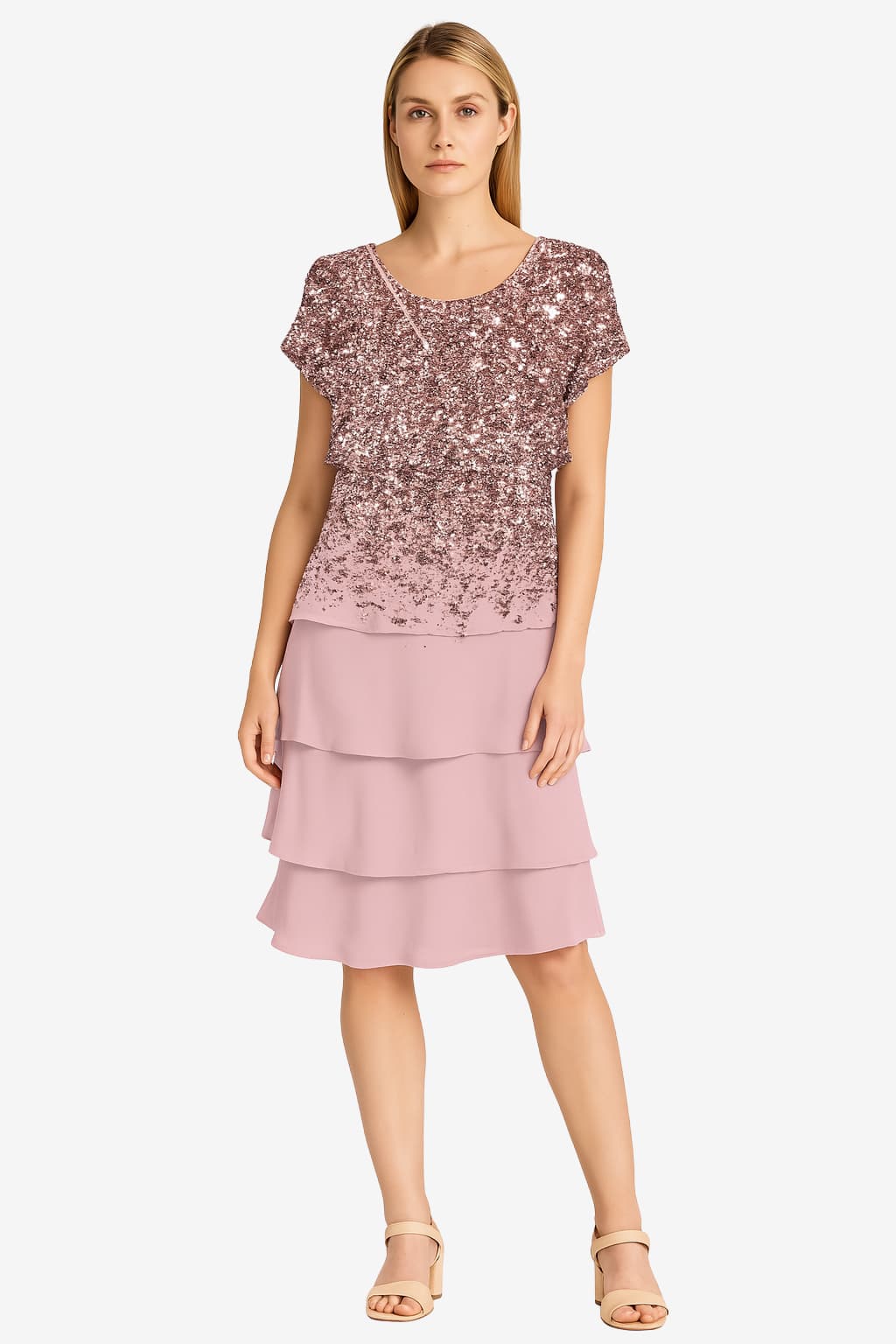 Women’s Floral Knee-Length Dress Short Flutter Sleeve