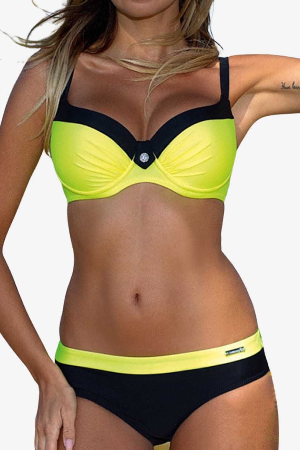 Women's Black Turquoise Striped Underwire Bikini Set