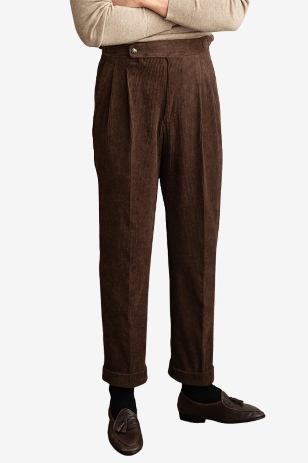 Men's Classic Corduroy Pleated Trousers High-Waisted Wide Leg