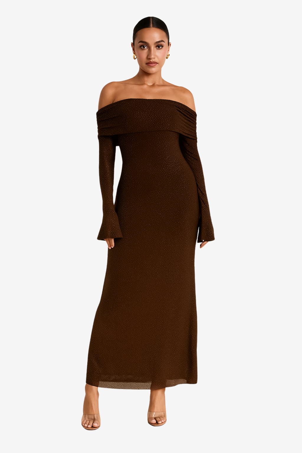 Women’s Off-Shoulder Maxi Dress with Long Sleeves