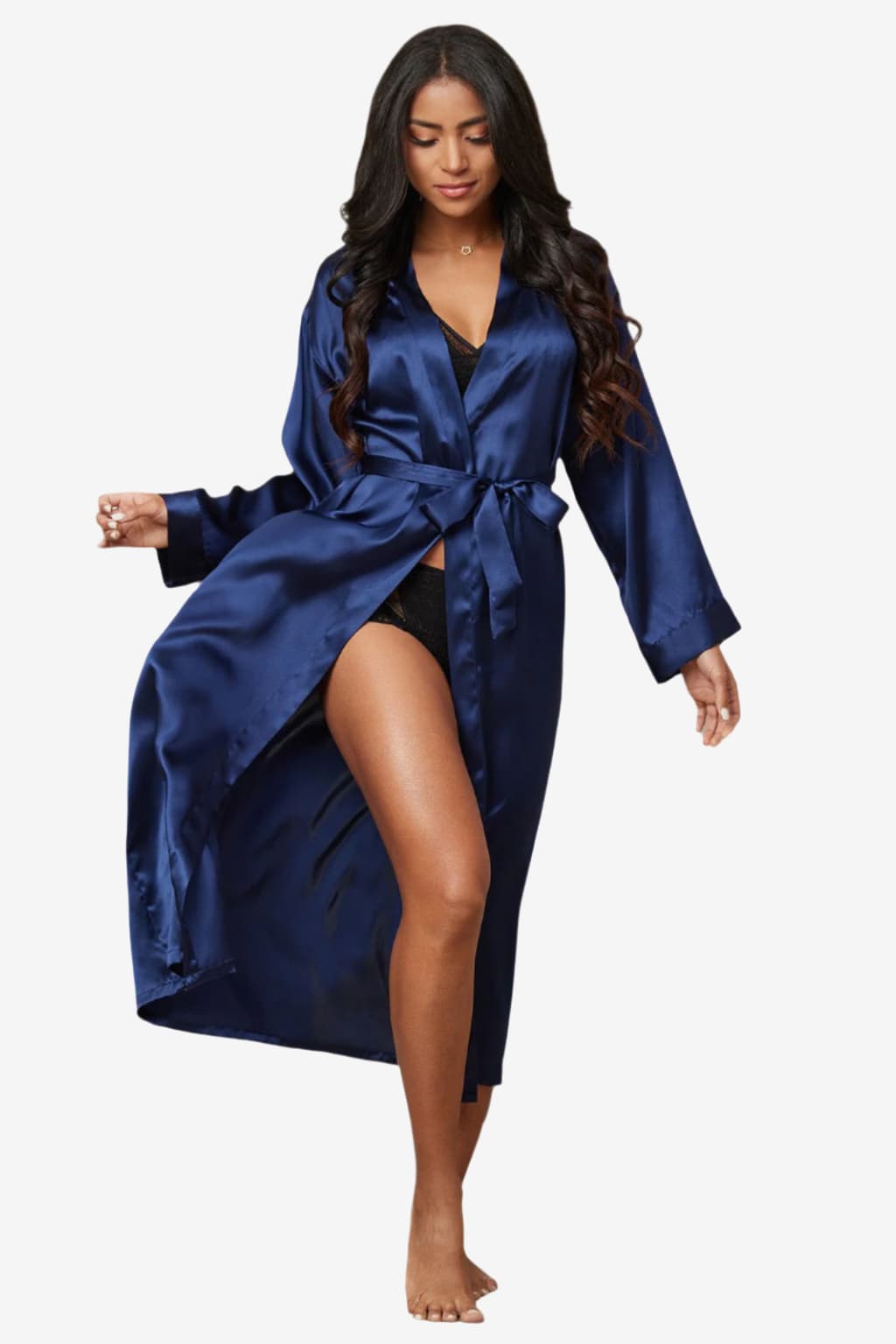Women's Midi Satin Bathrobe with Sash