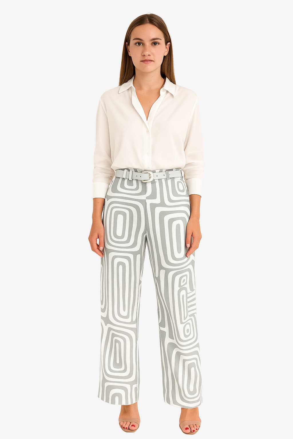 Women's Geometric Two-Piece Set with Belt