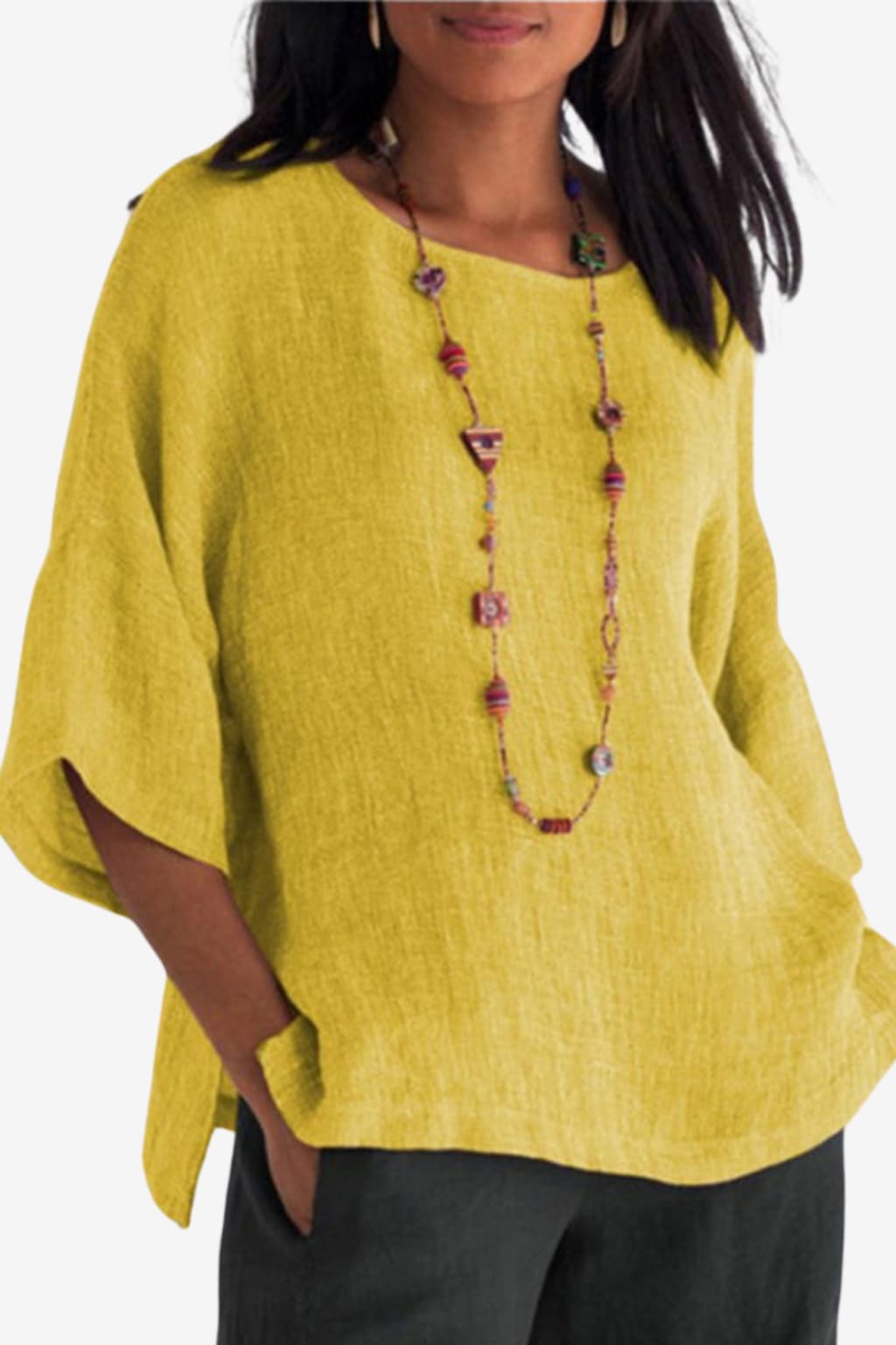 Women's 3/4 Sleeve Loose Casual Blouse with Pockets