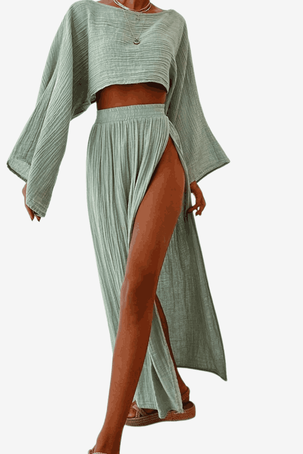 Women's Linen 2-Piece Set - Split Skirt &amp; Top Outfit