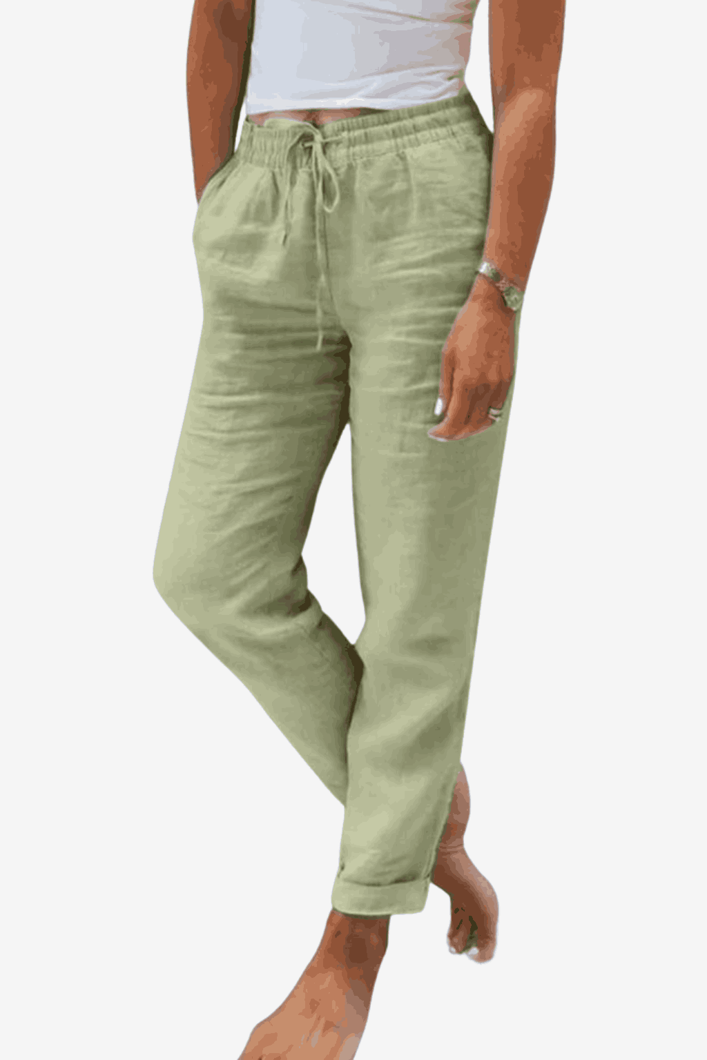 Women's Cotton Linen Relaxed-Fit Pants - Elastic Waist &amp; Drawstring for Casual Wear