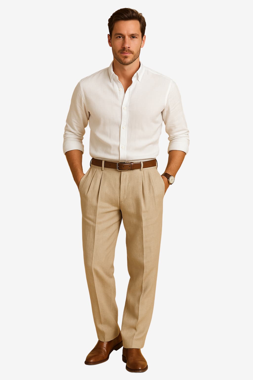 Men’s Pleated Linen - Slim Fit Trousers