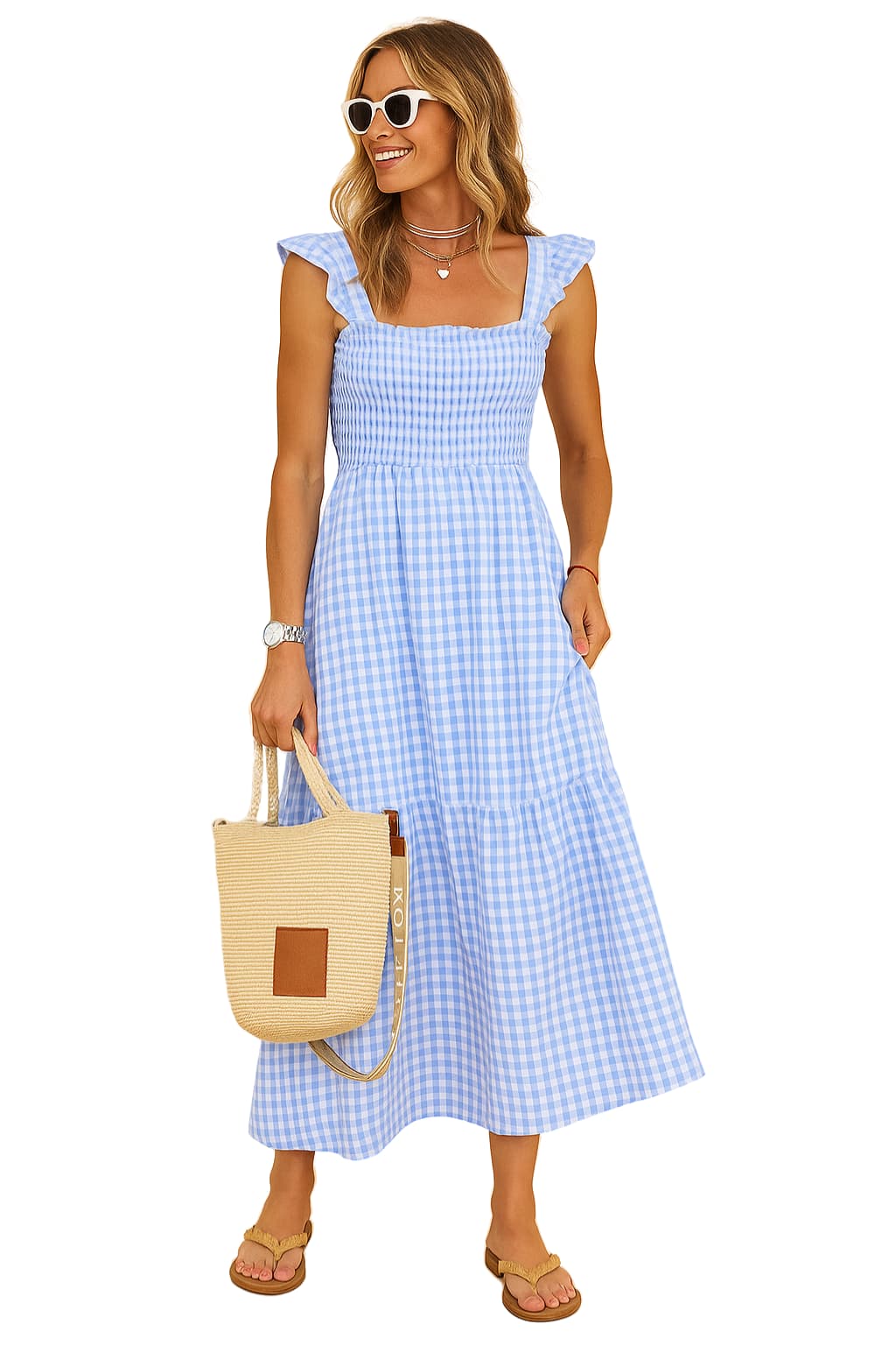 Women’s Check Maxi Dress with Shirred Bodice