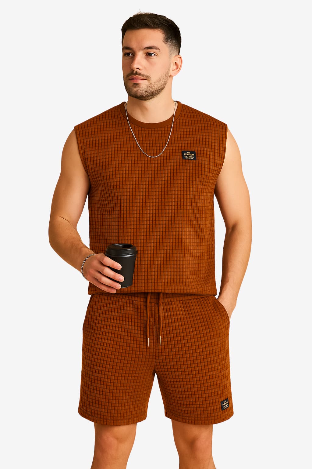 Men’s Sleeveless Two-Piece - Lounge Set with Waffle Texture