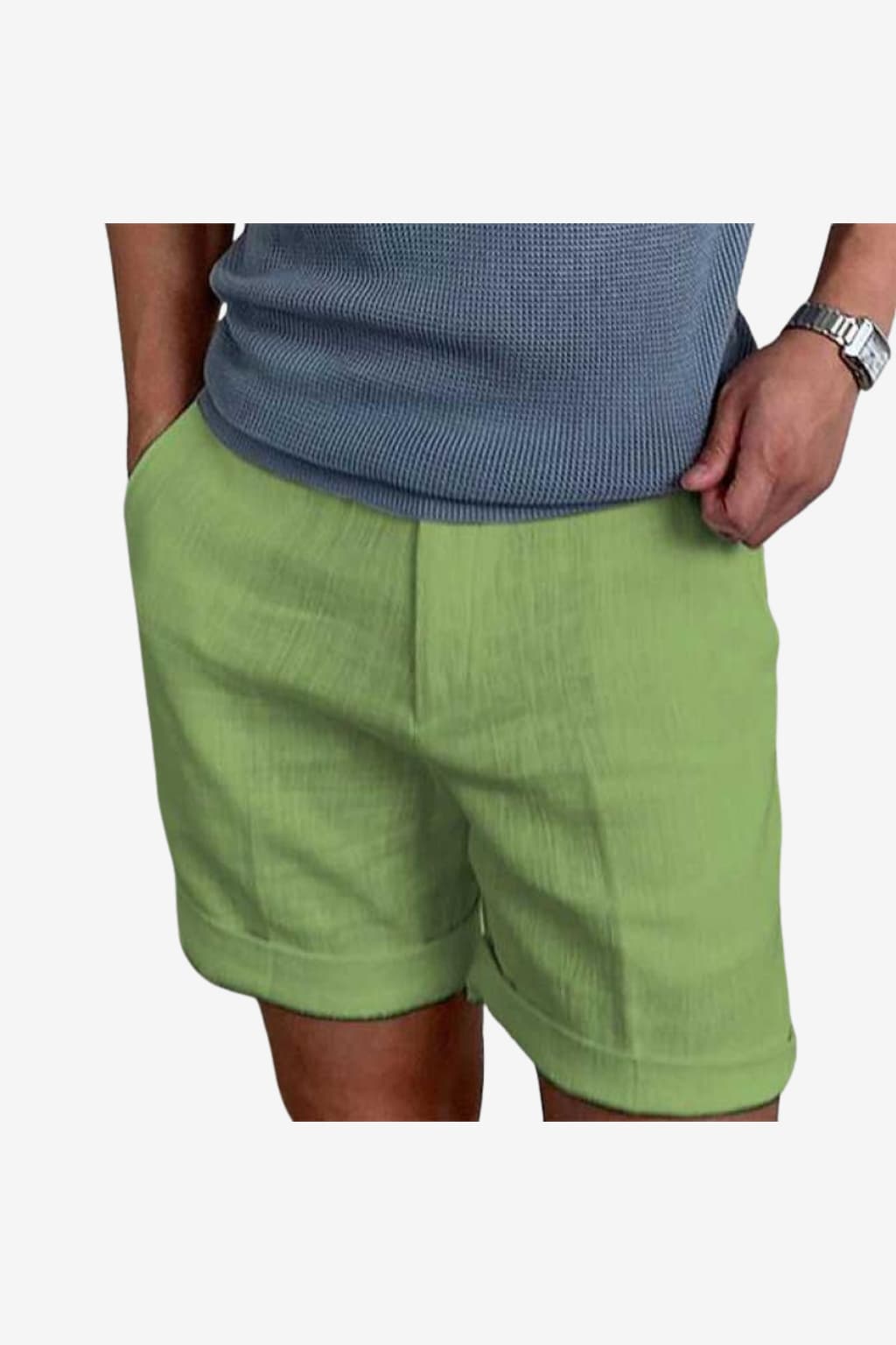Men's Linen Shorts Relaxed Fit Mid-Thigh Cuffed Hem Casual