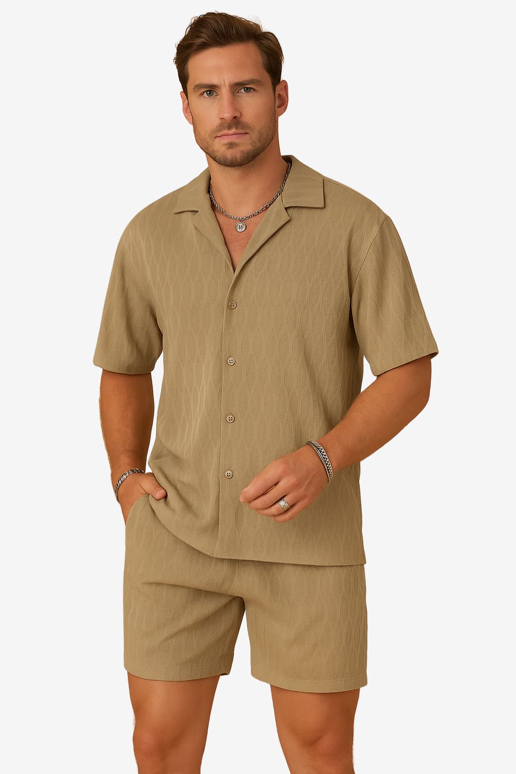 Men’s Summer Two-Piece Set Shirt and Shorts Casual Fit