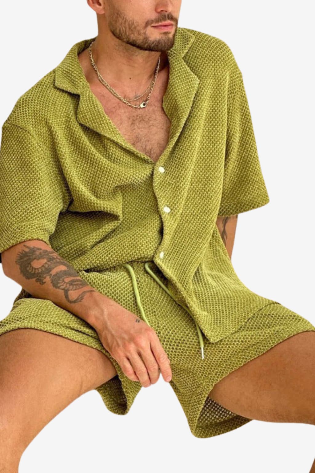 Men’s Short Sleeve Shirt &amp; Shorts Set Textured Casual