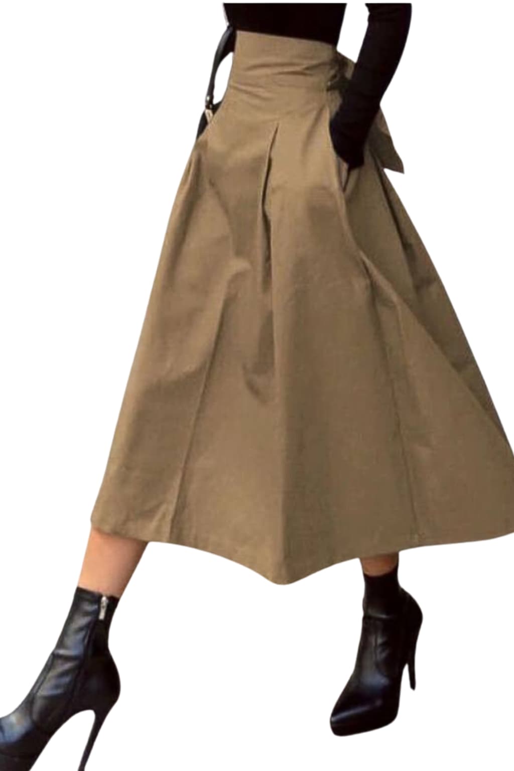 Women’s High-Waisted A - Line Midi Skirt with Pleats