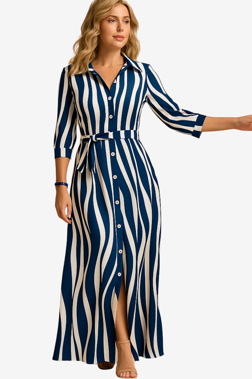 Women's Maxi Shirt Dress Short Sleeve Cotton Blend