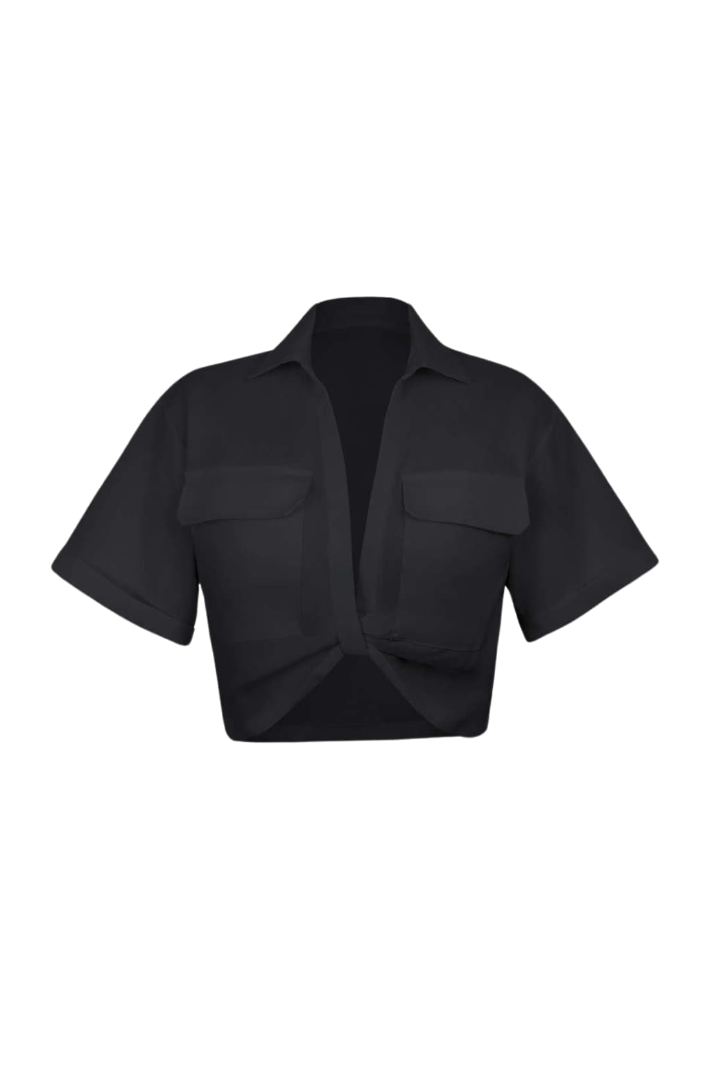 Women’s Cropped Shirt with Flap Pockets Short Sleeve