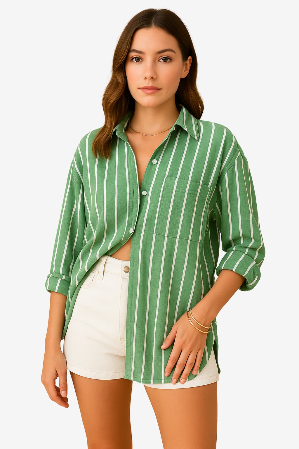 Women’s Oversized Striped Shirt Long Sleeve Cotton Top