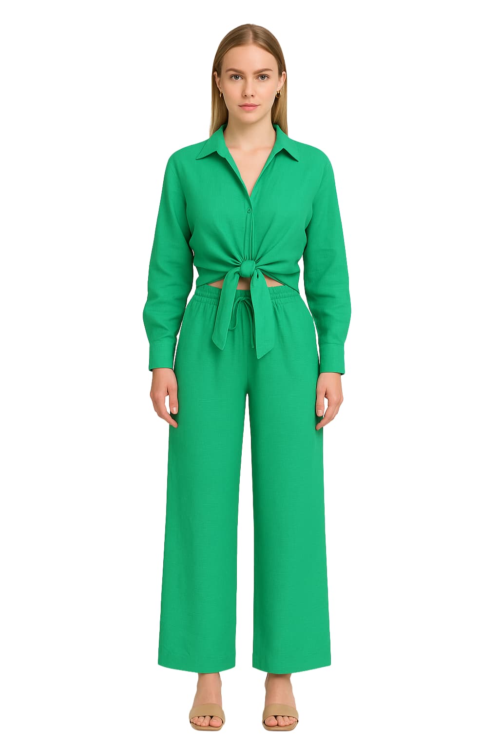 Women’s Tie Front Shirt &amp; Wide Leg Trousers Set