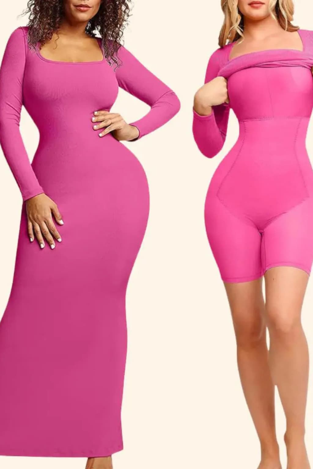 Women’s Long Sleeve Shaping Maxi Dress with Bodysuit