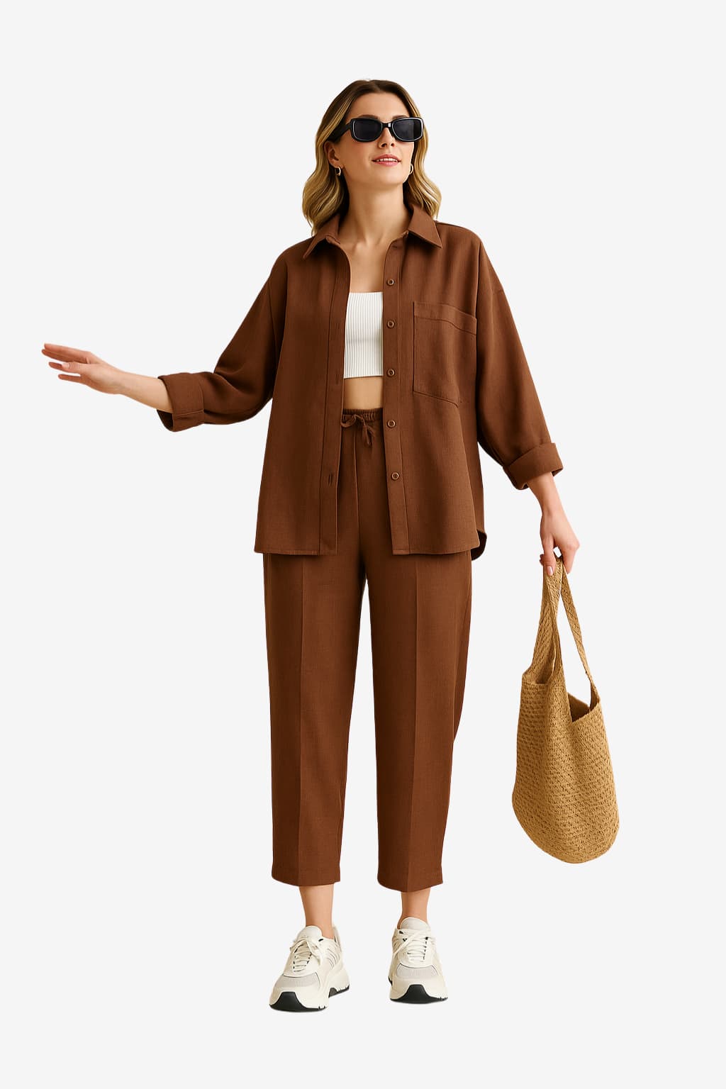 Women’s Loungewear Set Oversized Shirt &amp; Wide-Leg Trousers