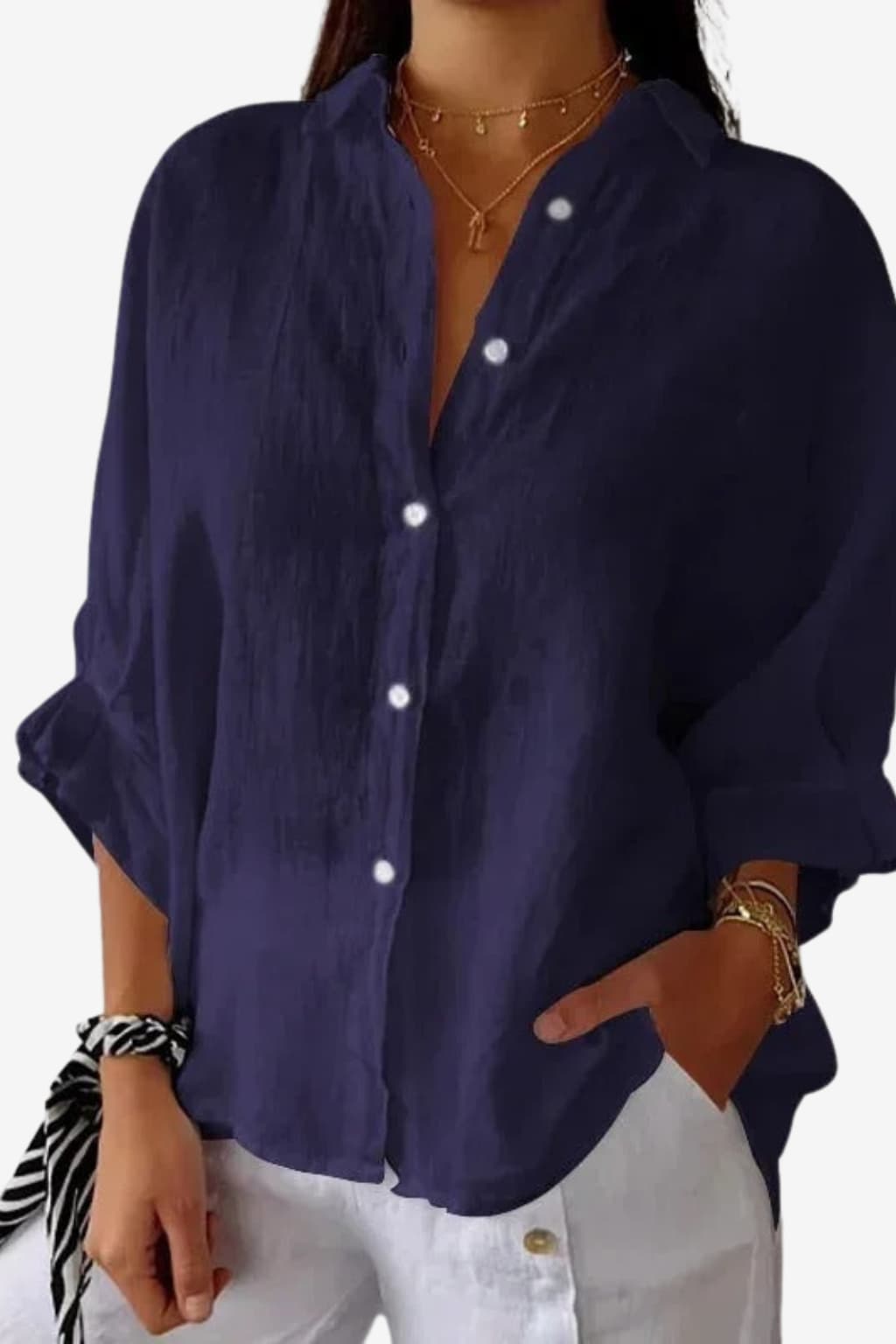 Women’s Linen Button-Up Shirt Long Sleeve Relaxed Fit