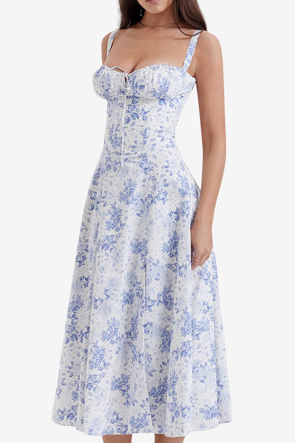 Women’s Floral Corset Midi Dress with Sweetheart Neck
