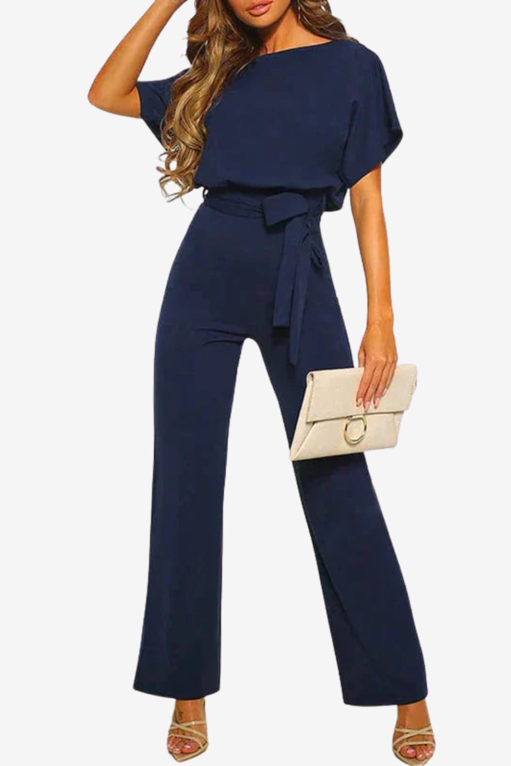 Women's Belted Wide-Leg Jumpsuit, Lightweight Crepe, All - Season