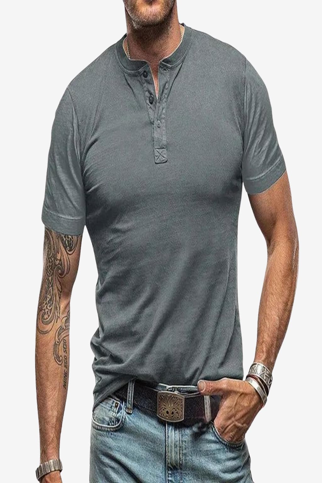 Men’s Short Sleeve Henley T-Shirt for Summer Casual
