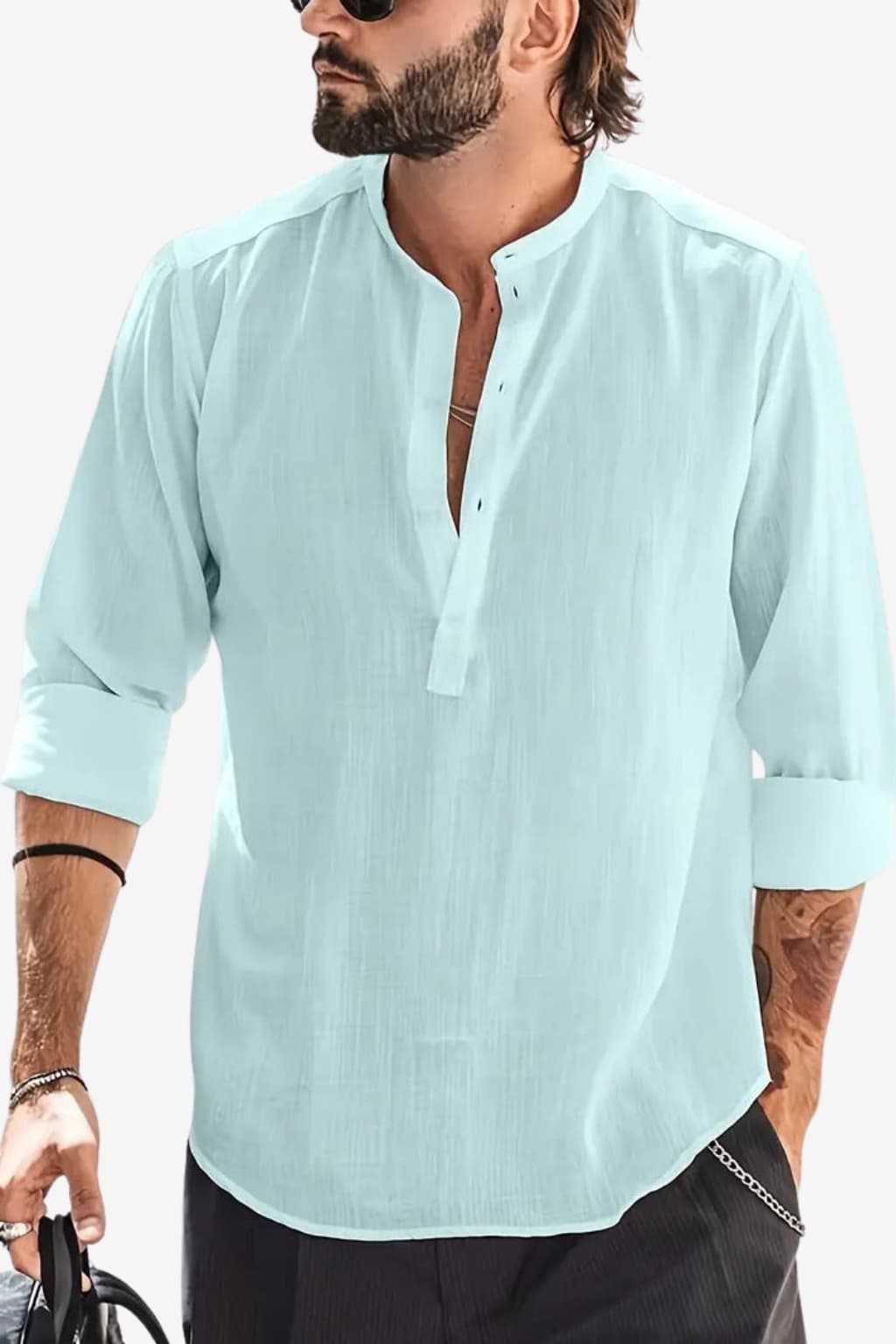 Men’s Long Sleeve Linen Shirt Casual Relaxed Fit White